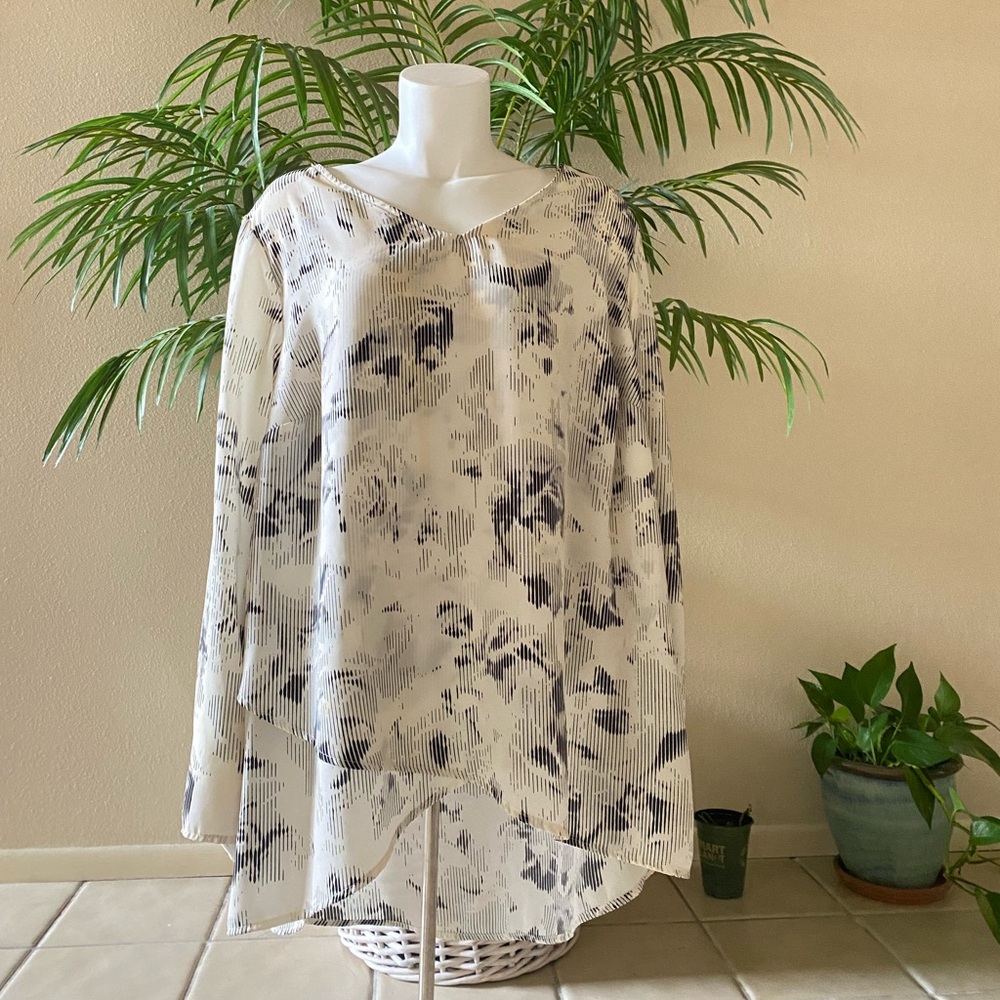 White and black floral print blouse